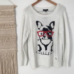 NWT Black Rivet Fuzzy French Bulldog Sweater